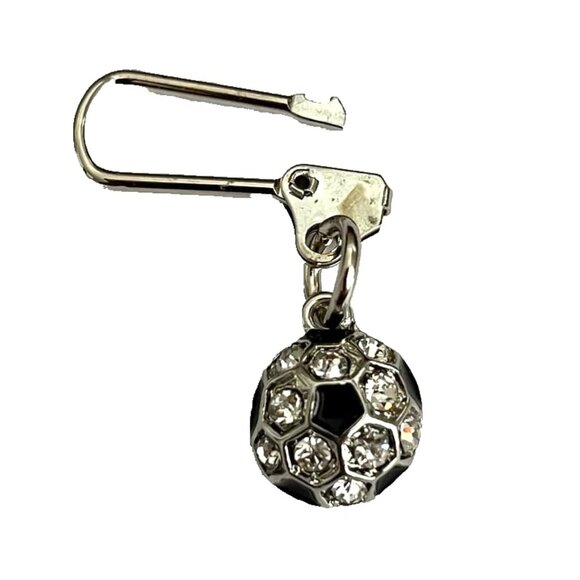 Crystal Soccer Ball Zipper Pull Purse Backpack Bag Charm Silver Tone Enamel - Picture 2 of 6